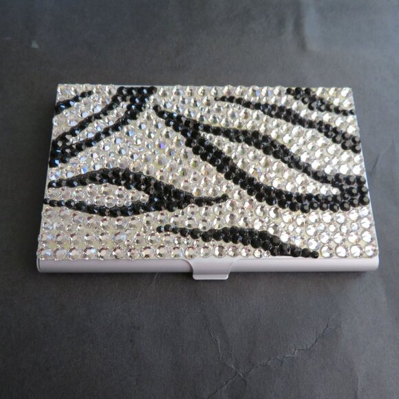 Swarovski Crystal Zebra Stripe Business Card Holder Case - Picture 2 of 10